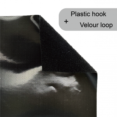 Plastic hook + Velour b2b - Standard back to back fasteners is a product with hook on one side, and loop on the other.
